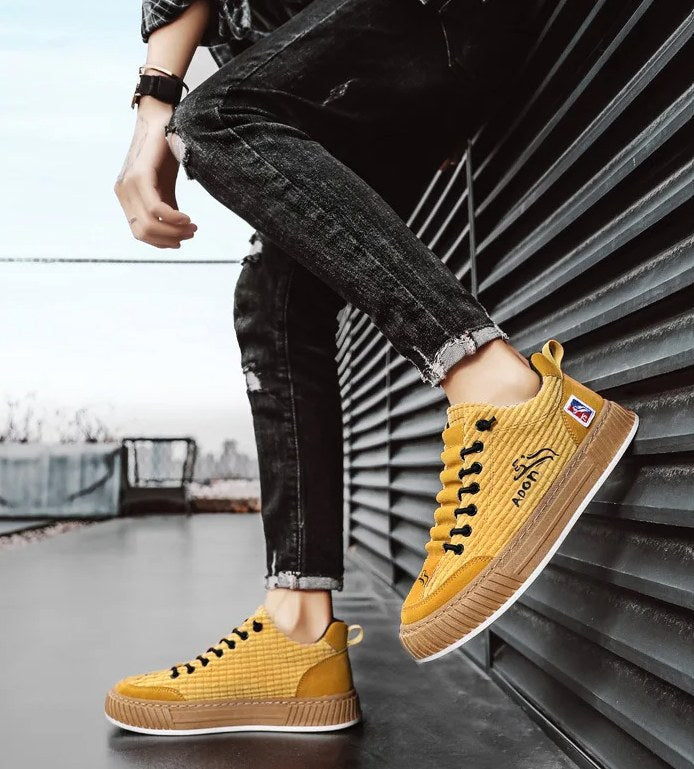 Ryan | Men's Lace-Up Trainers with Quilted Upper, Chunky Sole Trainers | Bella Blue