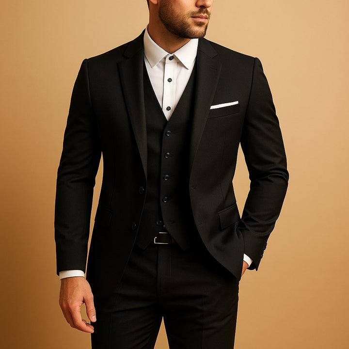 Ryan | Men's Slim Fit Three-Piece Suit with Waistcoat, Tailored Trouser Suit | Bella Blue | Black