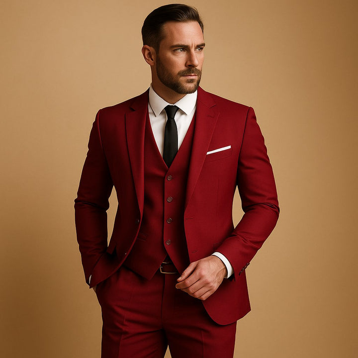 Ryan | Men's Slim Fit Three-Piece Suit with Waistcoat, Tailored Trouser Suit | Bella Blue | Red