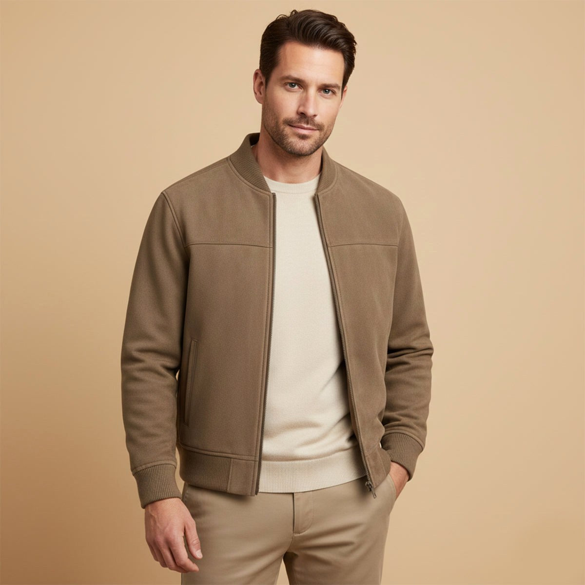 Ryan | Men's Suede Bomber Jacket, Tailored Autumn Jacket | Bella Blue | Black