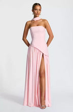 Sabine | Women's Strapless Maxi Dress with Leg Split, Formal Wedding Guest Dress | Bella Blue