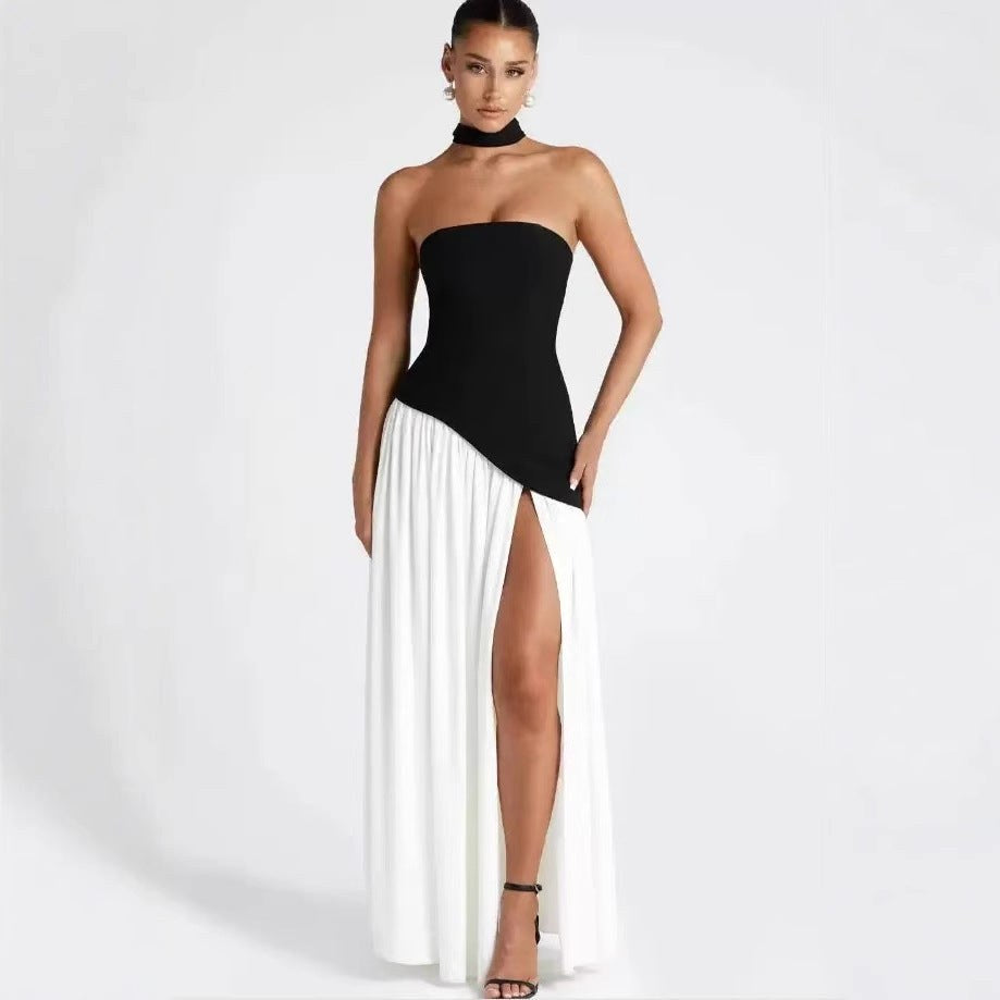 Sabine | Women's Strapless Maxi Dress with Leg Split, Formal Wedding Guest Dress | Bella Blue | Blue