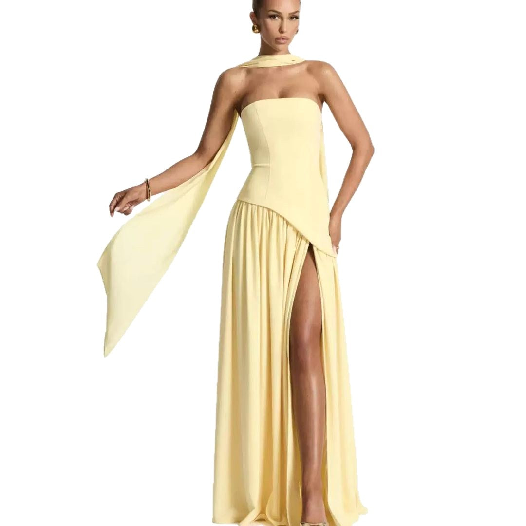 Sabine | Women's Strapless Maxi Dress with Leg Split, Formal Wedding Guest Dress | Bella Blue | Green
