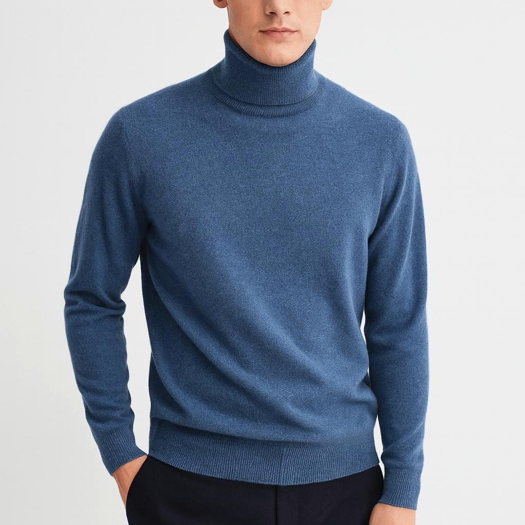 Samuel | Men's Cashmere Roll-Neck Jumper, Timeless Knit Jumper | Bella Blue