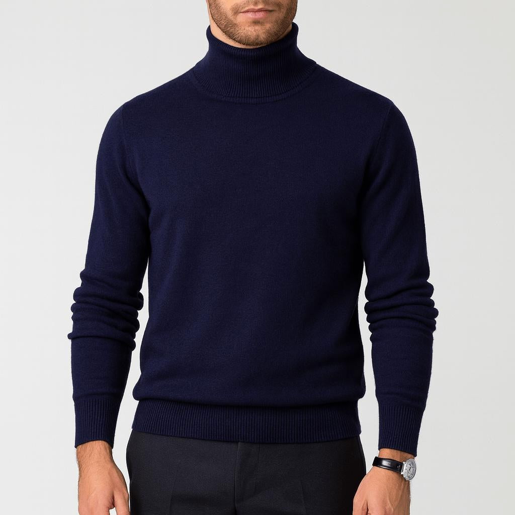 Samuel | Men's Cashmere Roll-Neck Jumper, Timeless Knit Jumper | Bella Blue