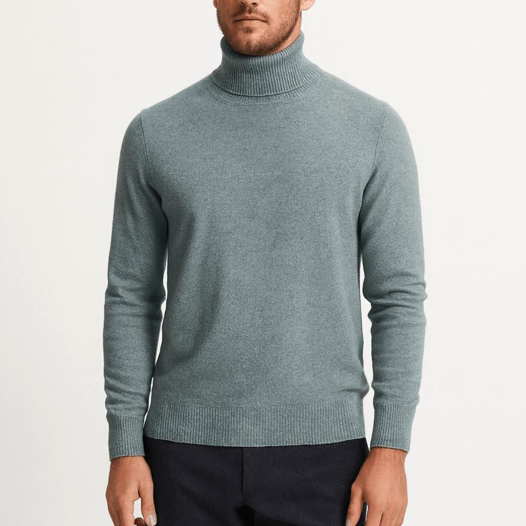 Samuel | Men's Cashmere Roll-Neck Jumper, Timeless Knit Jumper | Bella Blue