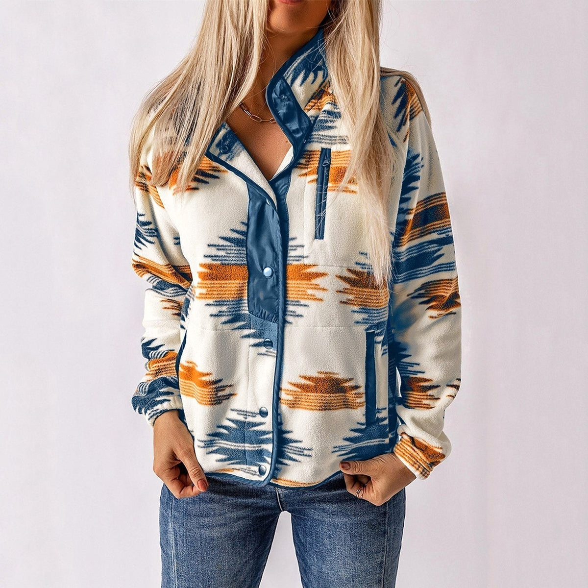Sandra | Women's Button-Up Jacket, Structured Midweight Jacket | Bella Blue | Navy