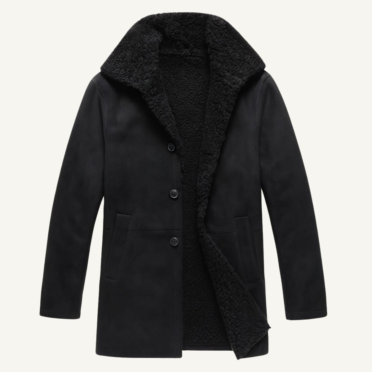 Sawyer | Men's Shearling Collar Overcoat, Tailored Winter Coat | Bella Blue