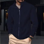 Sawyer | Women's Zip-Through Cardigan with Stand Collar, Ribbed Knit Cardigan | Bella Blue