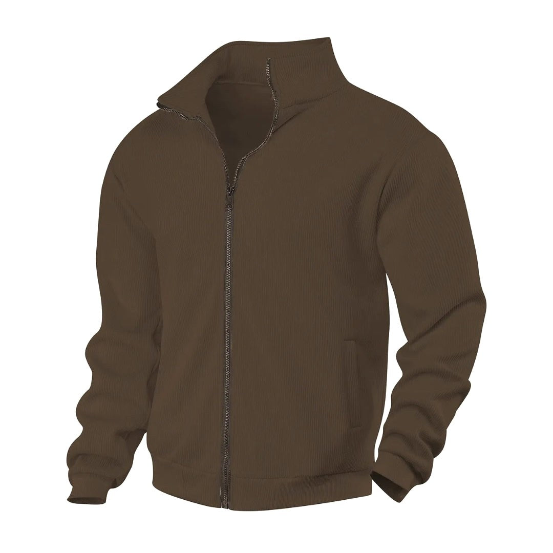 Sawyer | Women's Zip-Through Cardigan with Stand Collar, Ribbed Knit Cardigan | Bella Blue