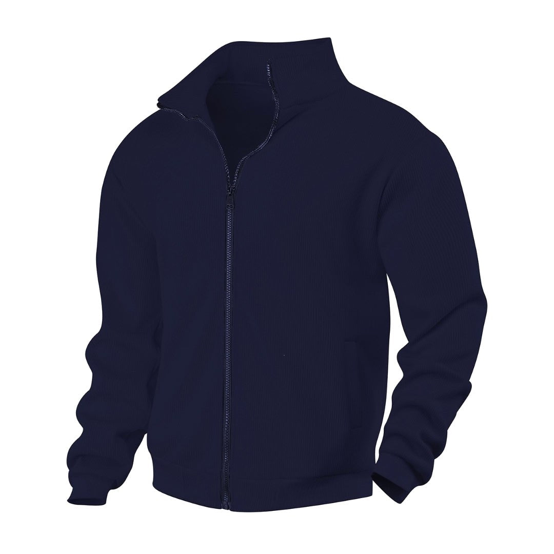 Sawyer | Women's Zip-Through Cardigan with Stand Collar, Ribbed Knit Cardigan | Bella Blue