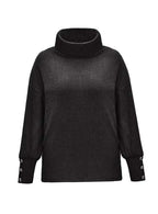 Scarlett | Women's Ribbed Knit Jumper with Cowl Collar and Cuff Buttons, Structured Knit Jumper | Bella Blue | Grey