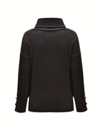 Scarlett | Women's Ribbed Knit Jumper with Cowl Collar and Cuff Buttons, Structured Knit Jumper | Bella Blue | Grey