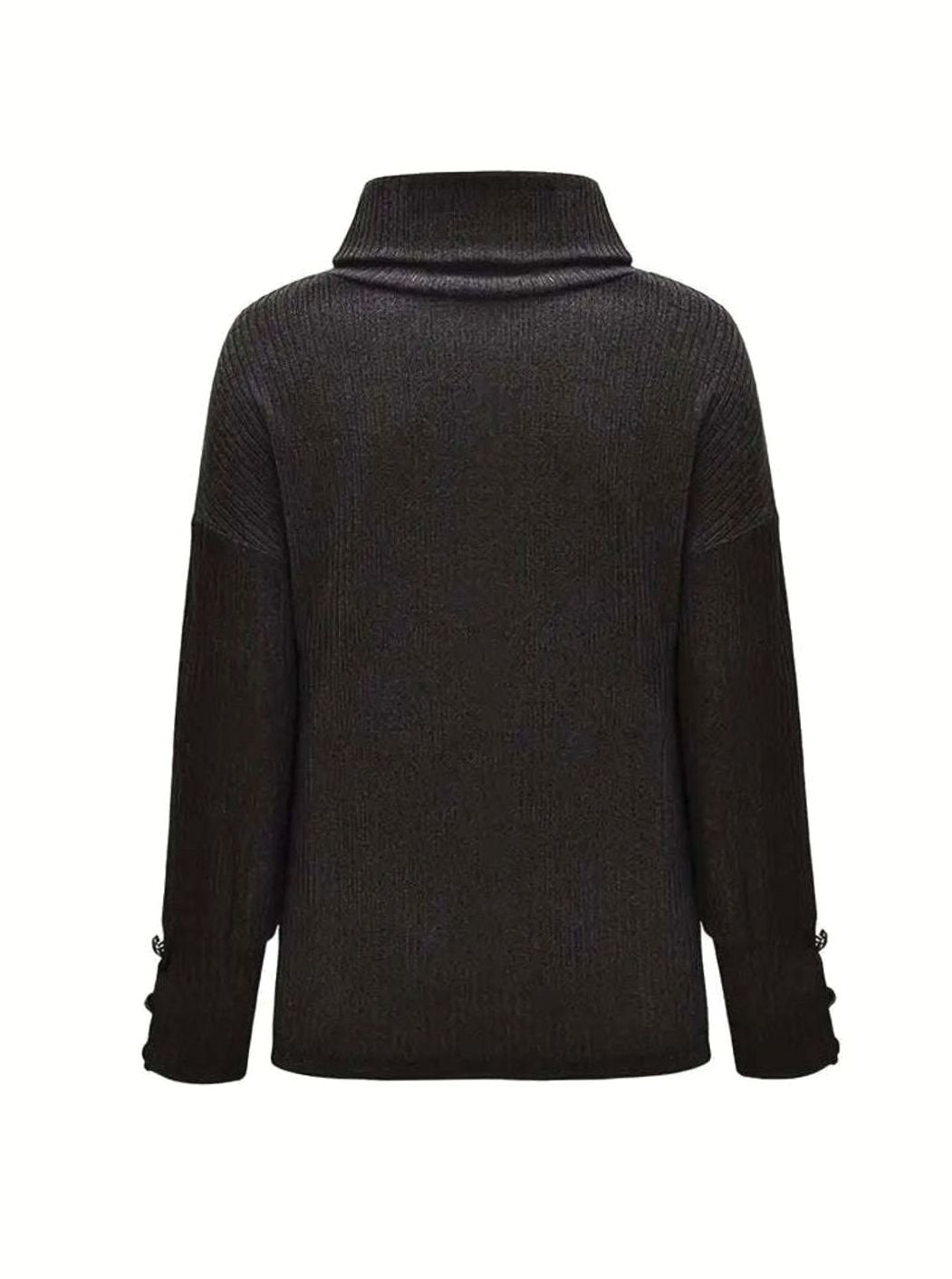 Scarlett | Women's Ribbed Knit Jumper with Cowl Collar and Cuff Buttons, Structured Knit Jumper | Bella Blue | Grey