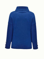 Scarlett | Women's Ribbed Knit Jumper with Cowl Collar and Cuff Buttons, Structured Knit Jumper | Bella Blue | Grey