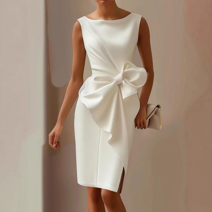 Scarlett | Women's Sleeveless Bow Detail Midi Dress - White
