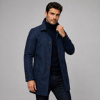 Scott | Men's Tailored Longline Coat, Button Front Overcoat | Bella Blue | Navy