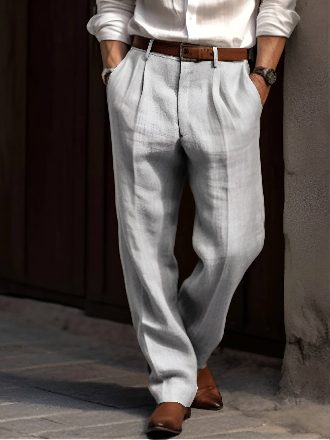 Sean | Men's Classic Pleated Trousers, Comfortable Dress Trousers | Bella Blue