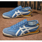 Sebastian | Men's Retro Trainers with Contrast Stripes and Suede Accents, Vintage Running Trainers | Bella Blue | Orange