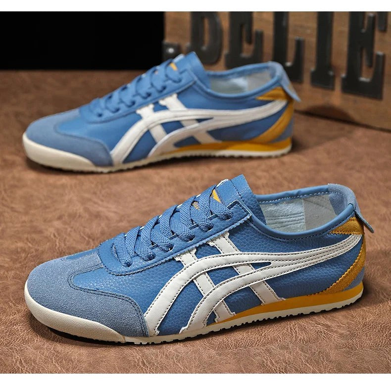 Sebastian | Men's Retro Trainers with Contrast Stripes and Suede Accents, Vintage Running Trainers | Bella Blue | Orange