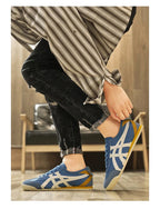 Sebastian | Men's Retro Trainers with Contrast Stripes and Suede Accents, Vintage Running Trainers | Bella Blue | Orange