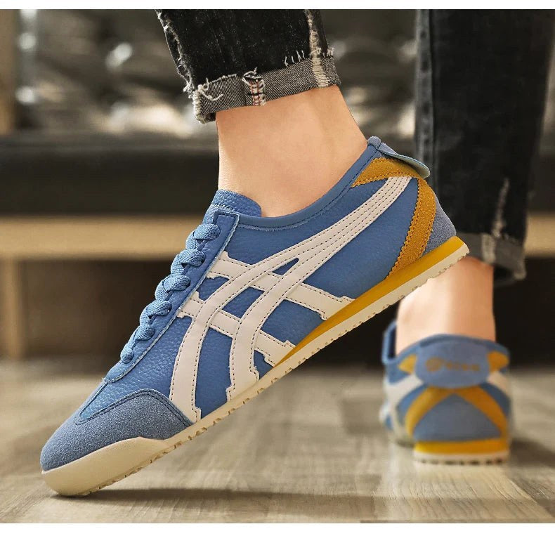 Sebastian | Men's Retro Trainers with Contrast Stripes and Suede Accents, Vintage Running Trainers | Bella Blue | Orange