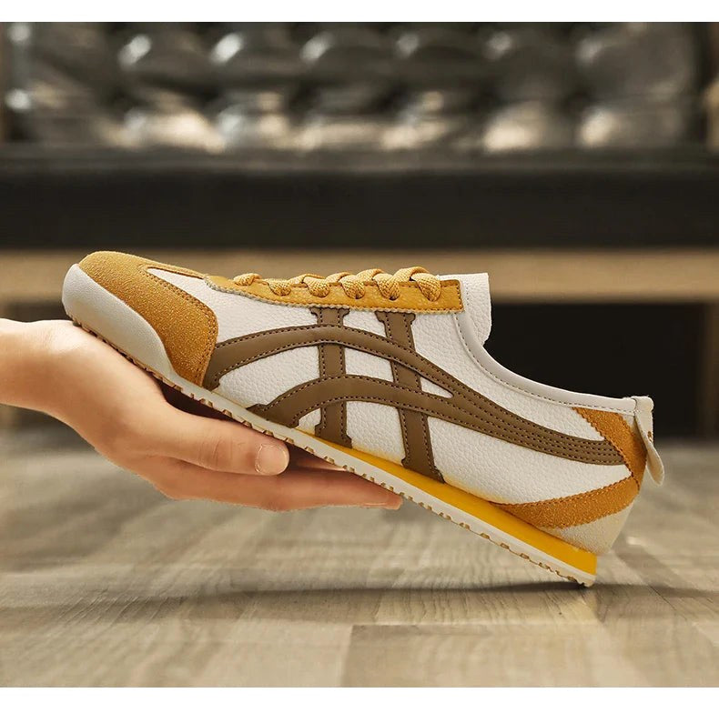 Sebastian | Men's Retro Trainers with Contrast Stripes and Suede Accents, Vintage Running Trainers | Bella Blue | Yellow