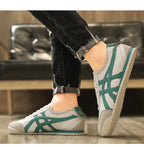 Sebastian | Men's Retro Trainers with Contrast Stripes and Suede Accents, Vintage Running Trainers | Bella Blue | Orange