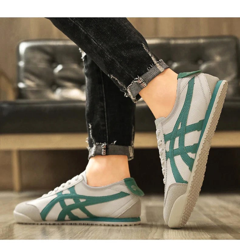 Sebastian | Men's Retro Trainers with Contrast Stripes and Suede Accents, Vintage Running Trainers | Bella Blue | Orange