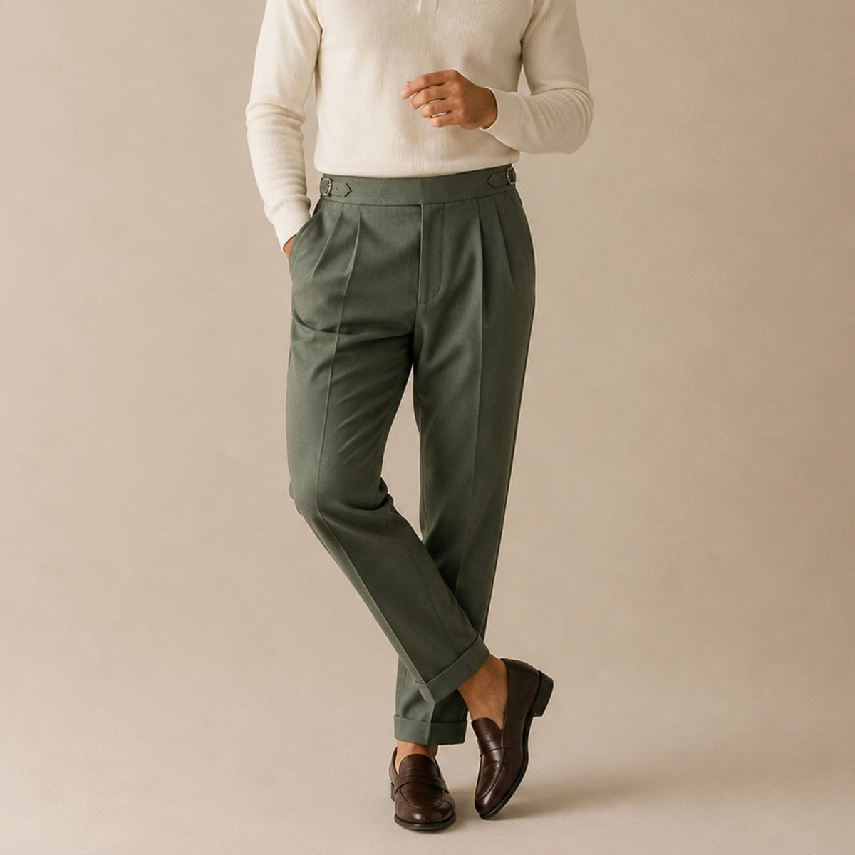 Shane | Men's High Waist Double Pleated Trousers, Tailored Formal Trousers | Bella Blue
