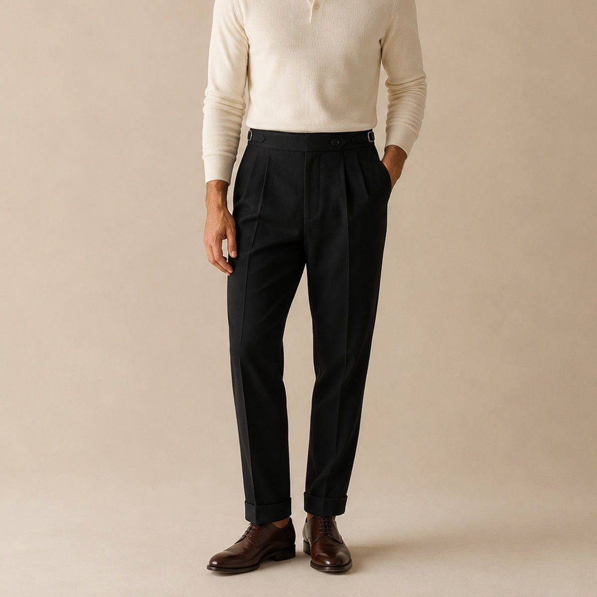 Shane | Men's High Waist Double Pleated Trousers, Tailored Formal Trousers | Bella Blue