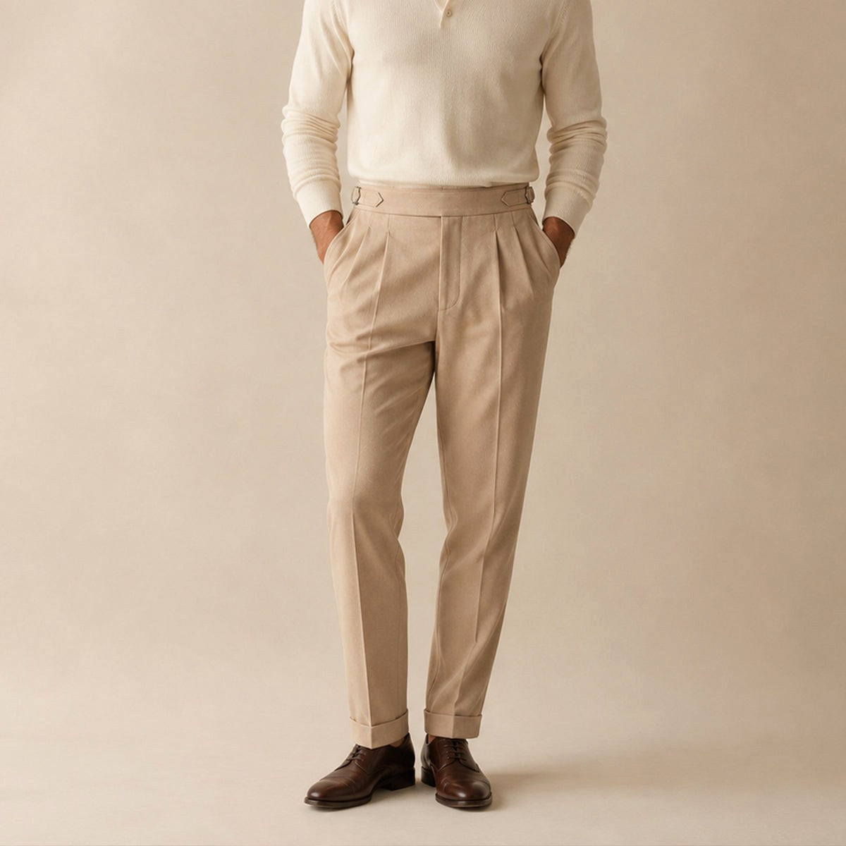 Shane | Men's High Waist Double Pleated Trousers, Tailored Formal Trousers | Bella Blue