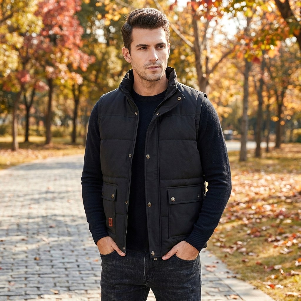 Shane | Men's Quilted Gilet with Fur Lining, Insulated Autumn Gilet | Bella Blue