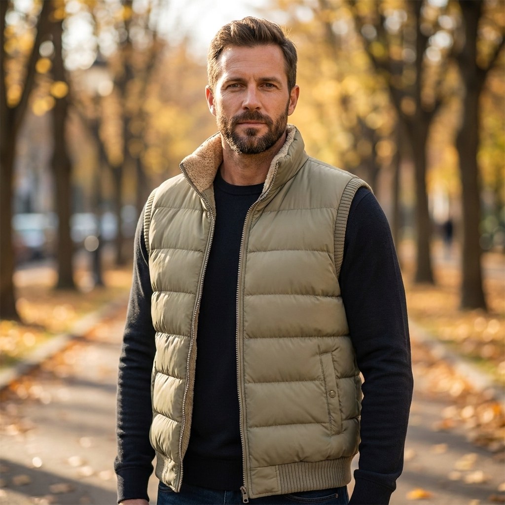 Shane | Men's Quilted Gilet with Fur Lining, Insulated Autumn Gilet | Bella Blue