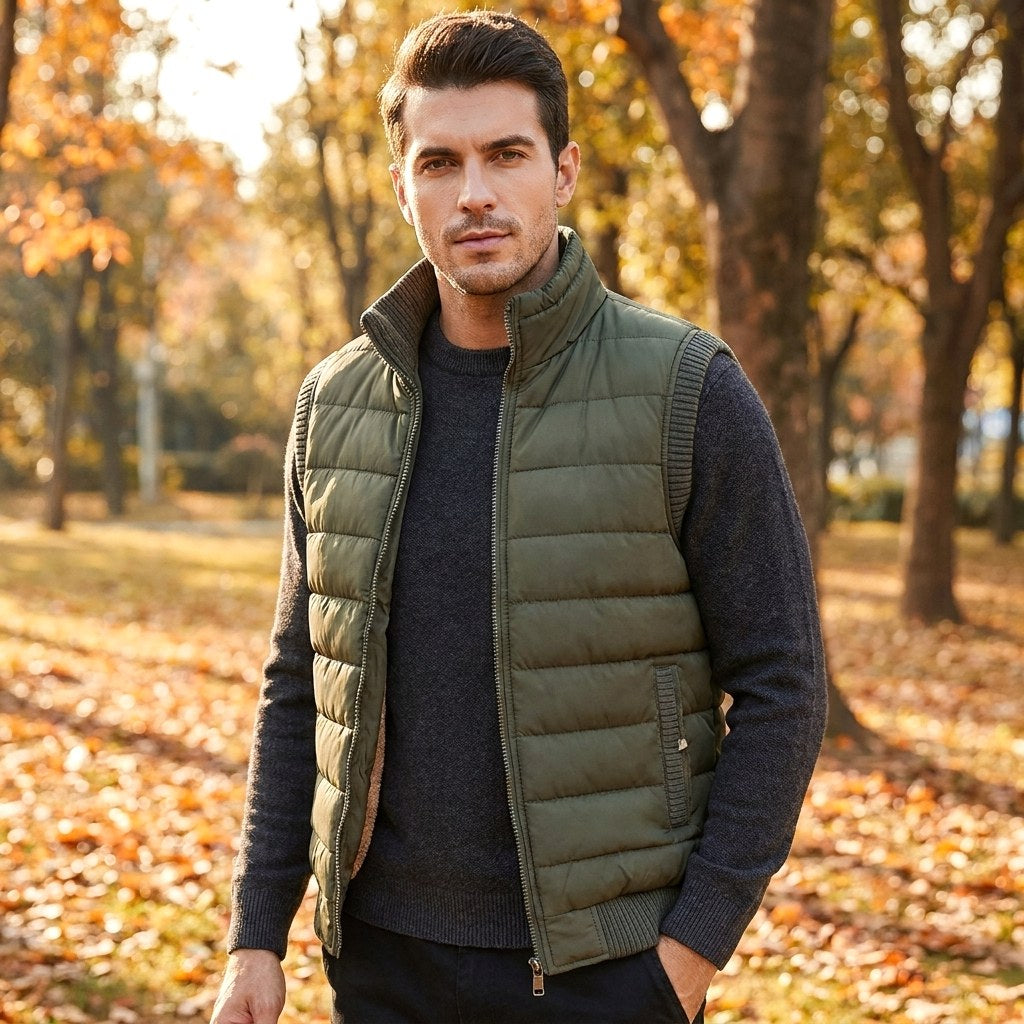 Shane | Men's Quilted Gilet with Fur Lining, Insulated Autumn Gilet | Bella Blue