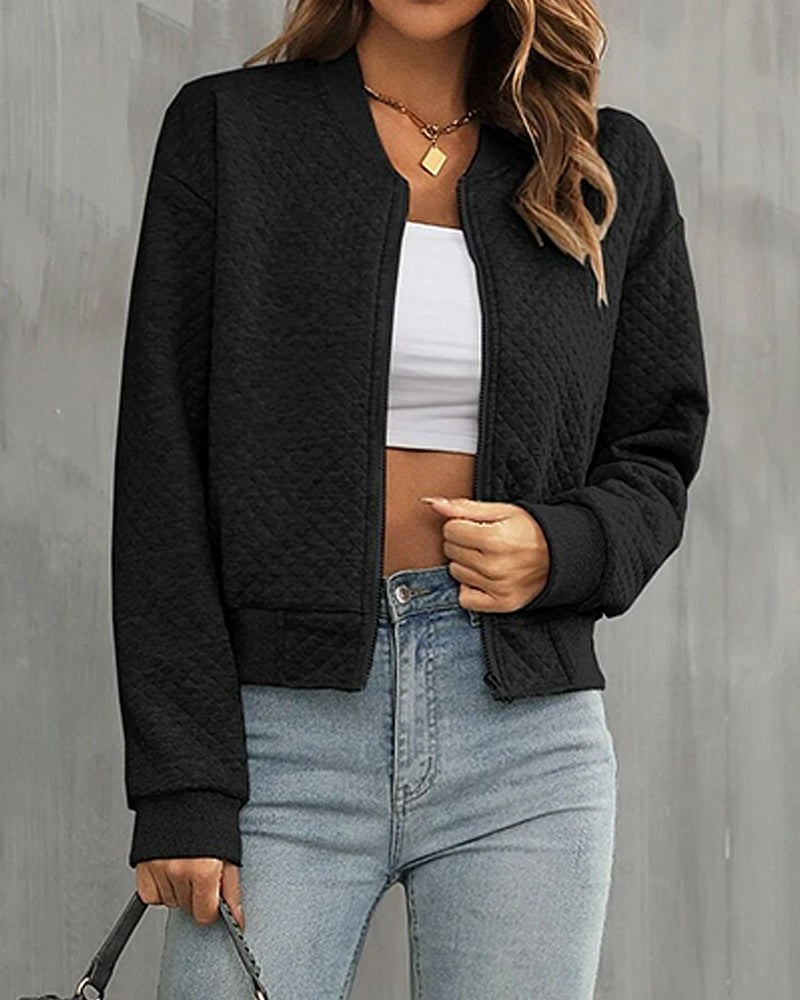 Simone | Women's Quilted Bomber Jacket, Zip-Up Collarless Jacket | Bella Blue | Black