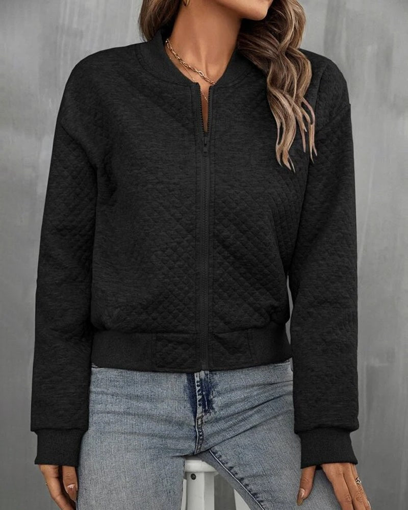 Simone | Women's Quilted Bomber Jacket, Zip-Up Collarless Jacket | Bella Blue | Gray