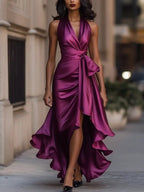 Solange | Women's Halterneck Wrap Maxi Dress, Asymmetrical Evening Dress | Bella Blue