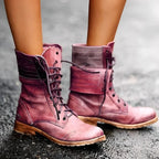 Sophie | Women's Lace-Up Ankle Boots in Dusty Pink, Vintage Ankle Boots with Block Heel | Bella Blue | Carmine Red