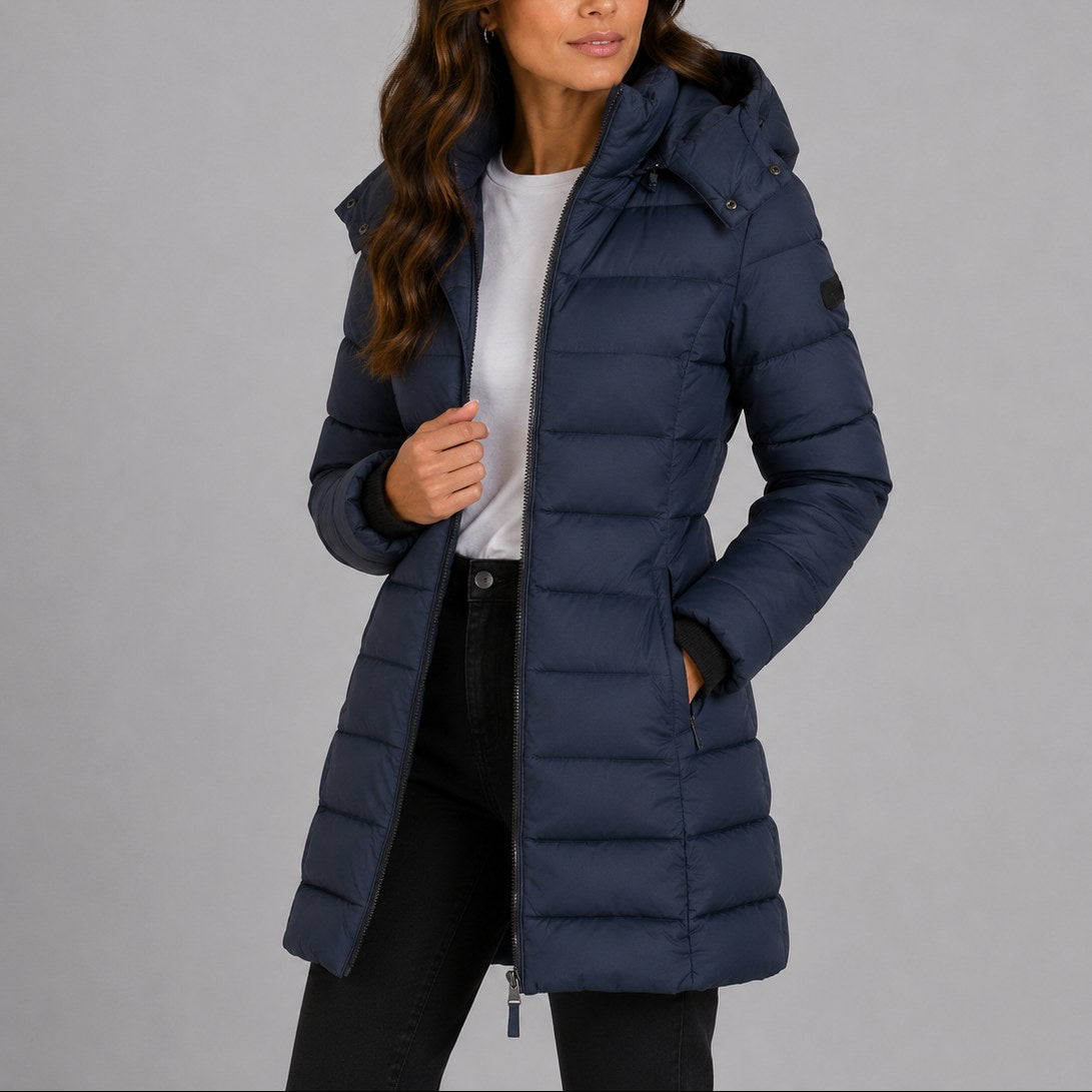 Sophie | Women's Hooded Puffer Jacket, Lightweight Insulated Winter Coat | Bella Blue