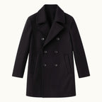 Spencer | Men's Double Breasted Wool Peacoat, Warm Winter Coat | Bella Blue | Black