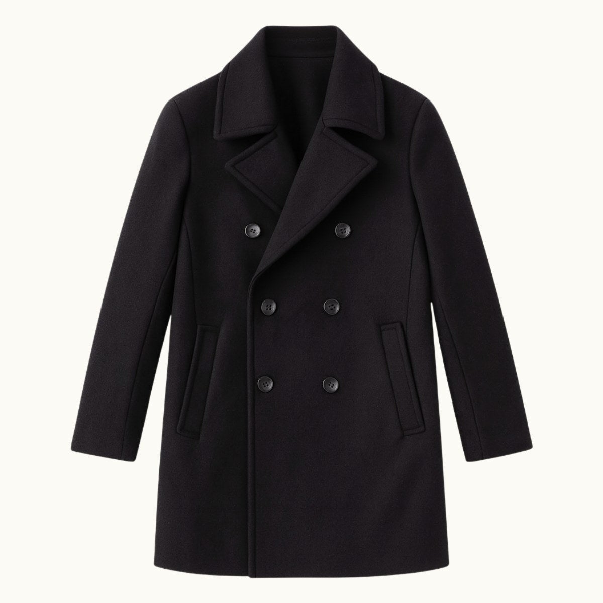 Spencer | Men's Double Breasted Wool Peacoat, Warm Winter Coat | Bella Blue | Black