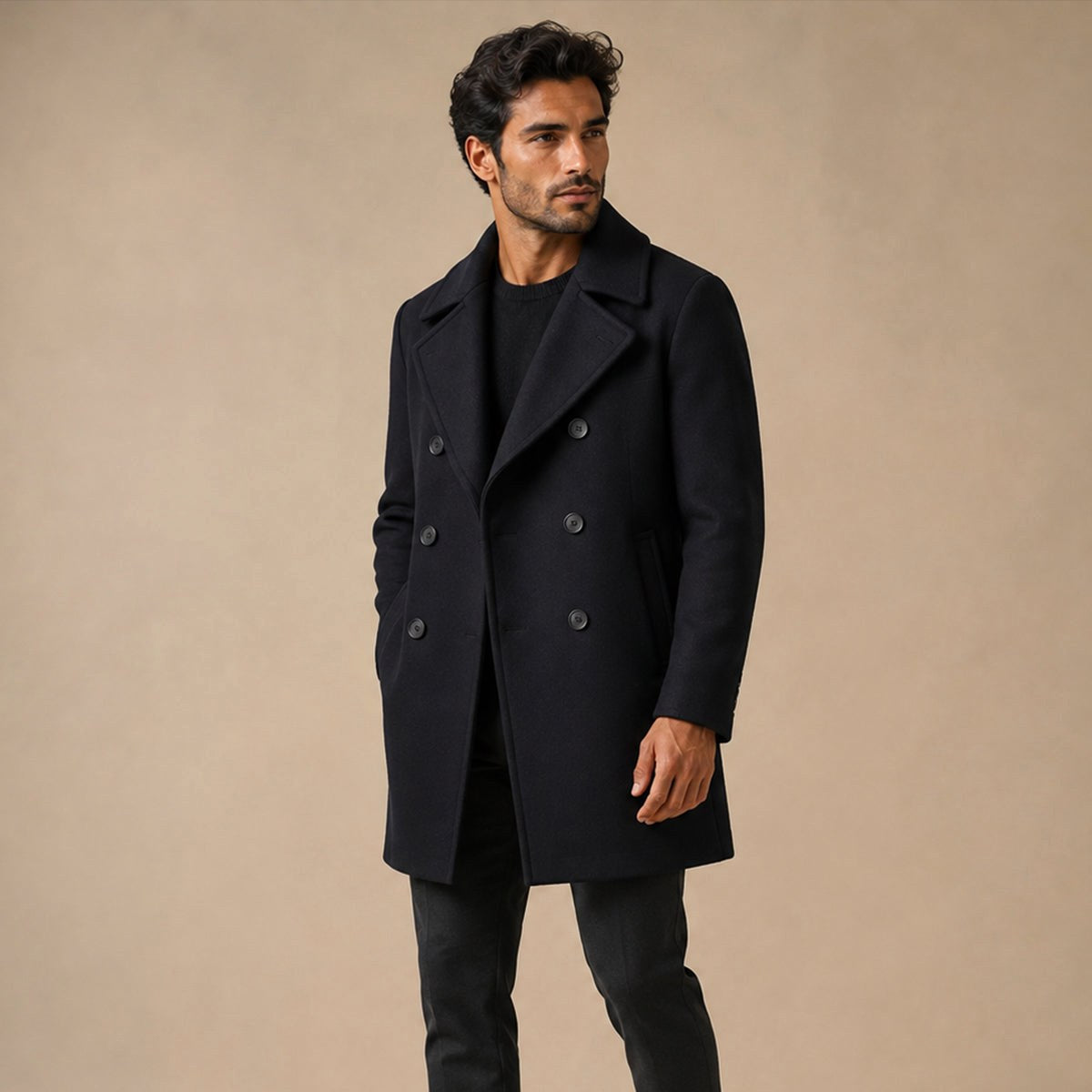 Spencer | Men's Double Breasted Wool Peacoat, Warm Winter Coat | Bella Blue