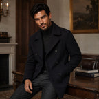 Spencer | Men's Double Breasted Wool Peacoat, Warm Winter Coat | Bella Blue