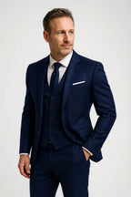 Spencer | Men's Three-Piece Tailored Suit with Waistcoat, Formal Blazer Suit | Bella Blue