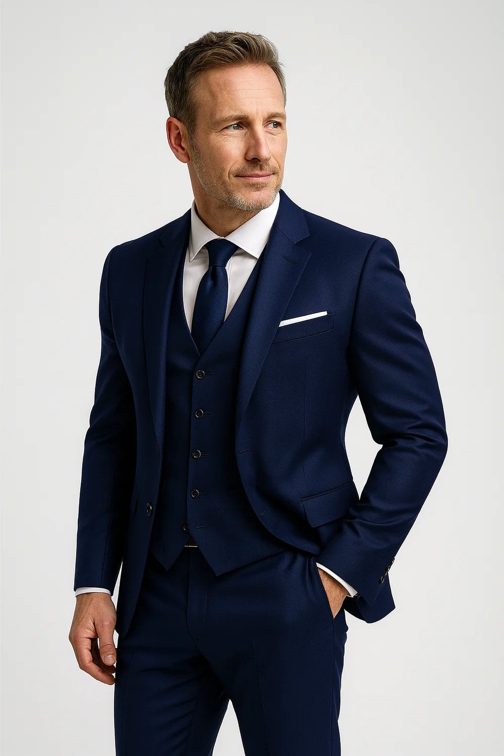 Spencer | Men's Three-Piece Tailored Suit with Waistcoat, Formal Blazer Suit | Bella Blue