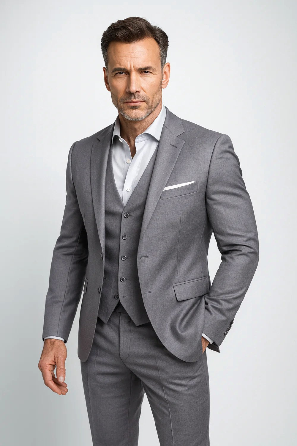 Spencer | Men's Three-Piece Tailored Suit with Waistcoat, Formal Blazer Suit | Bella Blue