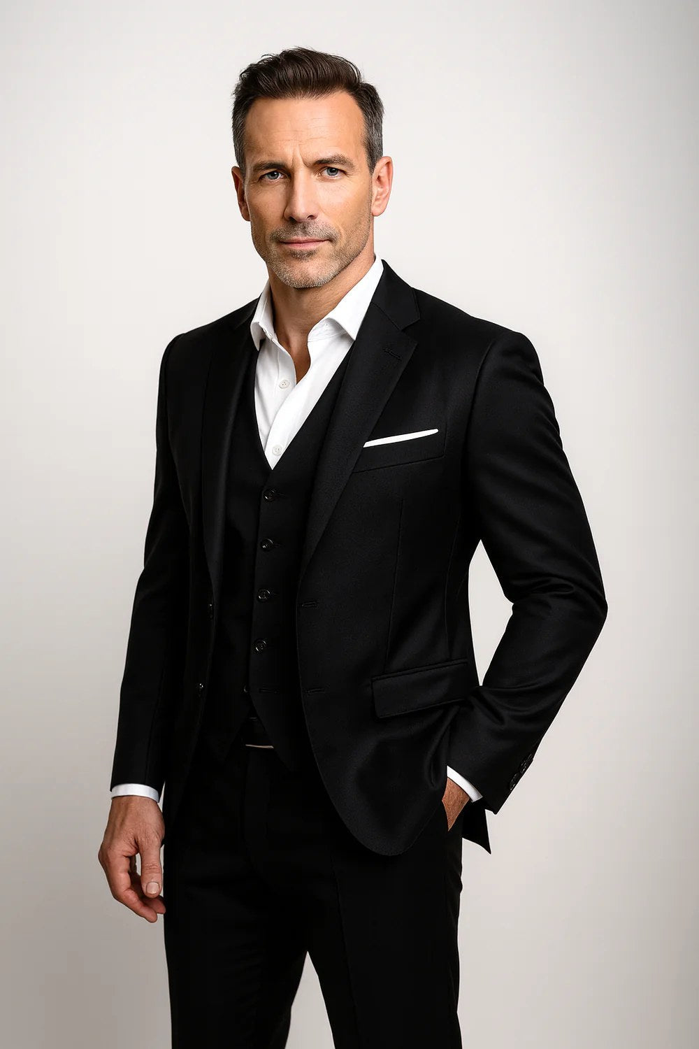 Spencer | Men's Three-Piece Tailored Suit with Waistcoat, Formal Blazer Suit | Bella Blue