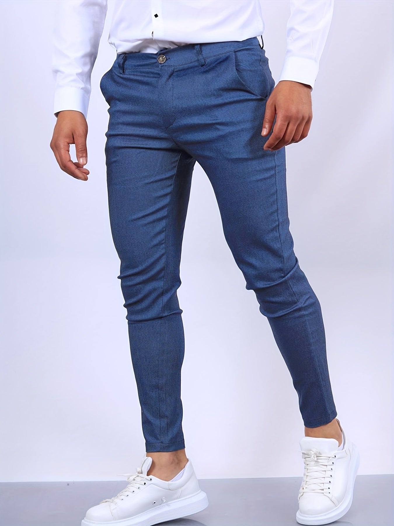 Stefan | Men's Slim Fit Chinos in Blue, Stretch Business Trousers | Bella Blue | Royal Blue