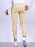 Stefan | Men's Slim Fit Chinos in Blue, Stretch Business Trousers | Bella Blue | Pure Black